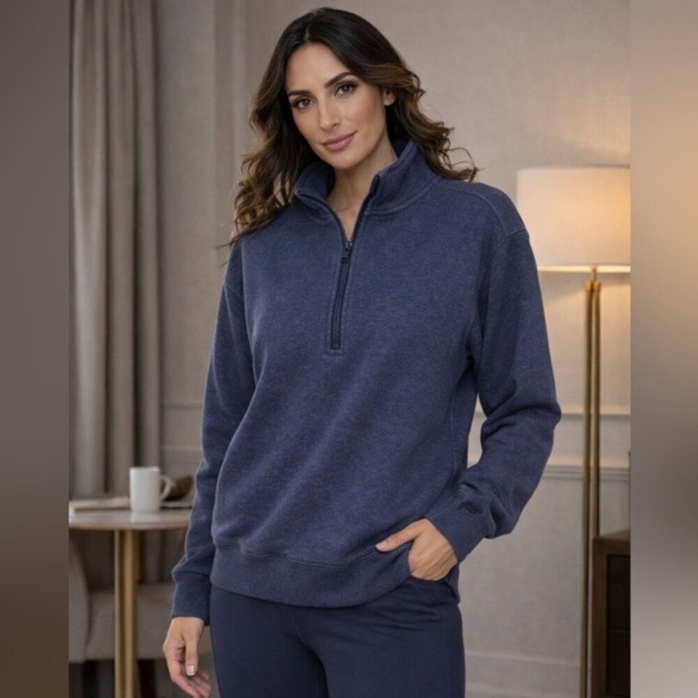 Fabletics Women’s Small Quarter Zip Pullover Navy Athleisure Cozy Nomadcore